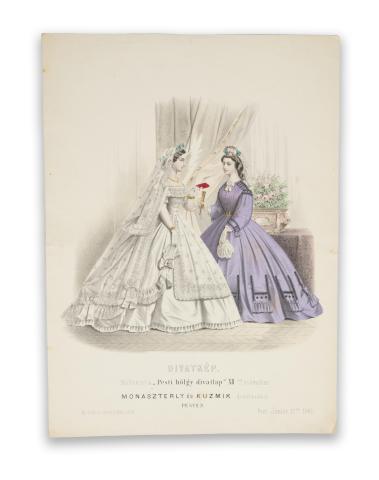 Divatkép. Melléklet a „Pesti hölgy divatlap” XII. számához. [Színezett litográfia]   Pest, 1865. Ny. Rohn és Grund 