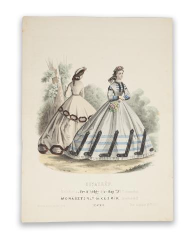 Divatkép. Melléklet a „Pesti hölgy divatlap” XVI. számához. [Színezett litográfia]  Pest, 1865. Ny. Rohn és Grund 