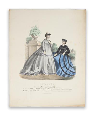 Divatkép. Melléklet a "Magyar Bazár" XVIII. számához. [Színezett lithográfia]  Pest, 1866. Ny. Rohn és Grund 