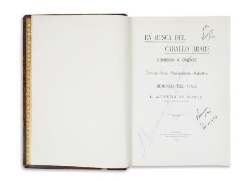 Moros, Louis de Azpeitia: En busca del caballo árabe. Comisión á Oriente. Turquia. - Siria. - Mesopotamia. - Palestina. Memorias del viaje -.  Madrid, 1915,  Est. tip Sucesores de Rivadeneyra 