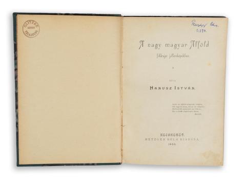 Hanusz István:  A nagy magyar Alföld földrajzi jellemképekben.   Kecskemét, 1895. Metzger Béla 