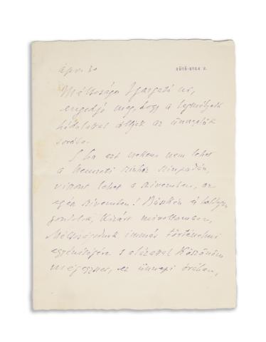 Szomory Dezső autográf levele ismeretlenhez  [Budapest, cc. 1908-1917] 