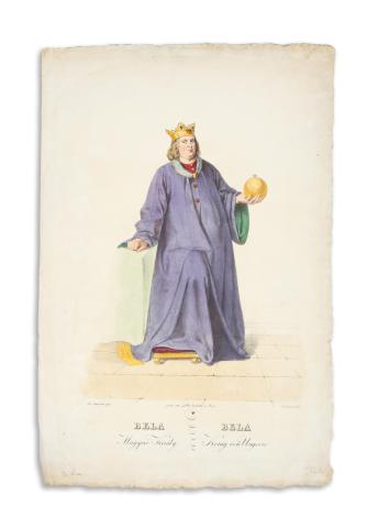 Kriehuber, Josef – Schwind, Moritz von: Béla magyar király - Bela König von Ungern. Színezett kőnyomat  Wien é.n. [1826] Lithographisches Institut. 