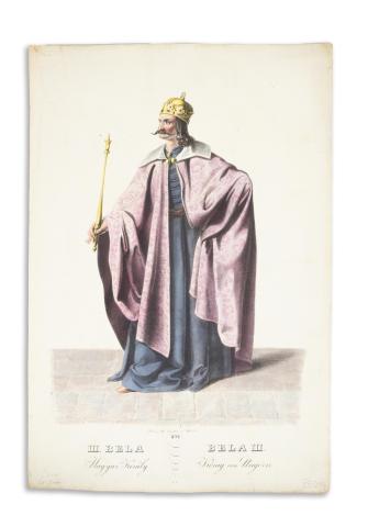Kriehuber, Josef – Schwind, Moritz von:  III. Béla magyar király - Bela III. König von Ungern. Színezett kőnyomat   Wien é.n. [1826] Lithographisches Institut. 