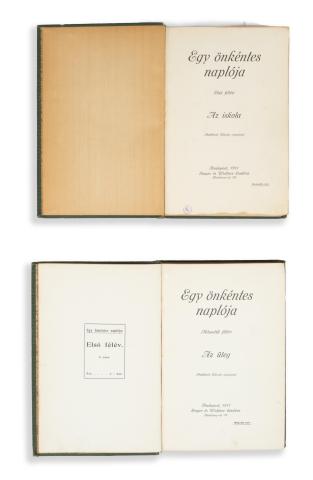 [Farkas Pál]: Egy önkéntes naplója. Első félév: Az iskola. Második félév: Az üteg. [két kötetben]  Budapest, 1911, Singer és Wolfner [Budapesti Hirlap ny.] 