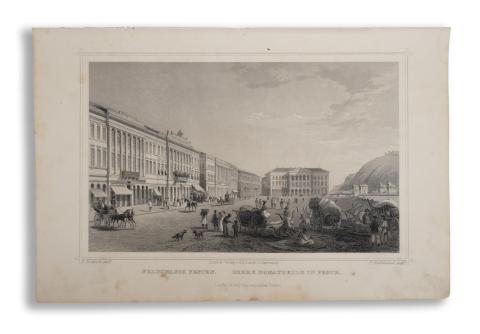 Budapest látképe: Rohbock, Ludwig : Feldunasor Pesten – Obere Donauzeile in Pesth   Darmstadt, 1864, Druck & Verlag von Gustav Georg Lange 