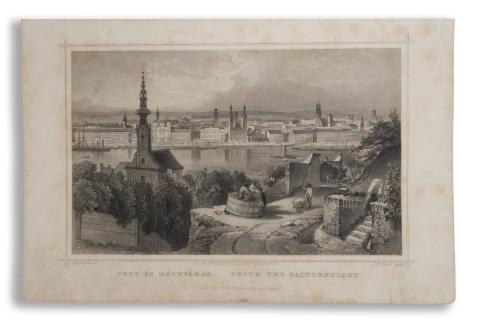 Budapest látképe: Rohbock, Ludwig - Pest és Ráczváros – Pesth und Raitzenstadt   Darmstadt, 1864, Druck & Verlag von Gustav Georg Lange 