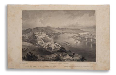 Budapest látképe: Rohbock, Ludwig – Buda és Pest a Gellérthegyről. Ofen & Pesth vom Blocksberge  Darmstadt, 1864, Druck & Verlag von Gustav Georg Lange 