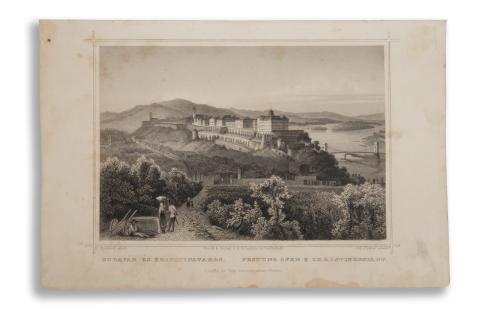 Budapest látképe: Rohbock, Ludwig – Budavár és Krisztinaváros. Festung Ofen & Christinenstadt  Darmstadt, 1864, Druck & Verlag von Gustav Georg Lange 