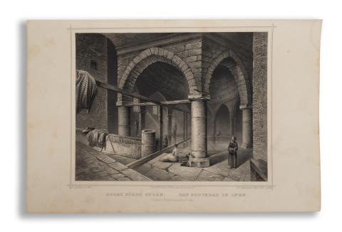 Budapest látképe: Rohbock, Ludwig – Rudas fürdő Budán. Das Bruckbad in Ofen  Darmstadt, 1864, Druck & Verlag von Gustav Georg Lange 
