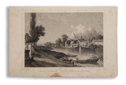 Budapest látképe: Rohbock, Ludwig – Ó-Budai hajógyár. Schiffswerfte zu Alt Ofen  Darmstadt, 1864, Druck & Verlag von Gustav Georg Lange 