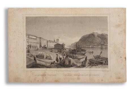 Budapest látképe: Rohbock, Ludwig - Aldunasor Pesten. Untere Donauzeile in Pesth  Darmstadt, 1864, Druck & Verlag von Gustav Georg Lange 