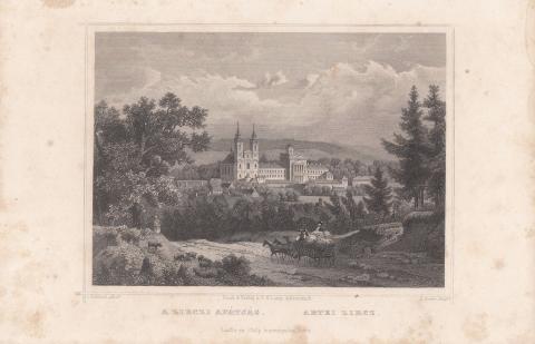 Zirc látképe: Rohbock, Ludwig - Hunfalvy János: A Zirczi Apátság - Abtei Zircz  Darmstadt, 1864, Druck & Verlag von Gustav Georg Lange  